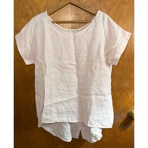 Terzo Millennio Light Pink 100% Linen Top Lagenlook Boho Resort Button Oversized